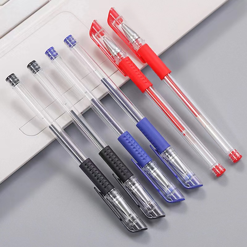 ปากกาลูกลื่นด้ามใส สีแดง น้ำเงิน และดำ