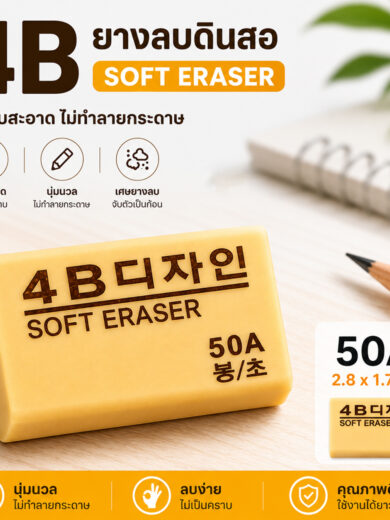 ยางลบดินสอ 4B Soft Eraser 50A สีครีม เนื้อนุ่ม ขนาด 2.8x1.7 ซม.